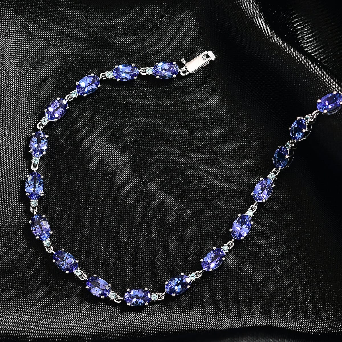 Doorbuster Luxoro AAA Tanzanite and Paraiba Tourmaline 8.85 ctw Ocean Royale Bracelet in 10K White Gold (7.25 In) image number 1