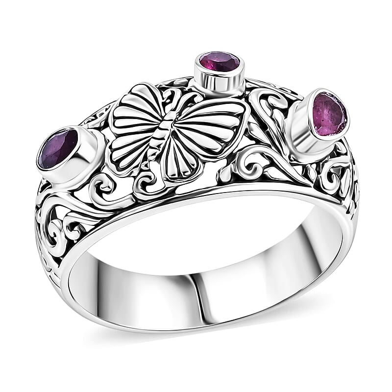 D'Joy Bali Legacy Niassa Ruby (FF) 0.80 ctw Butterfly Ring in Sterling Silver (Size 6.0)