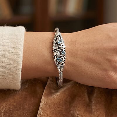 D'Joy Bali Legacy Blue Apatite 0.65 ctw Dragonfly Bracelet in Sterling Silver (6.50-8.0In)