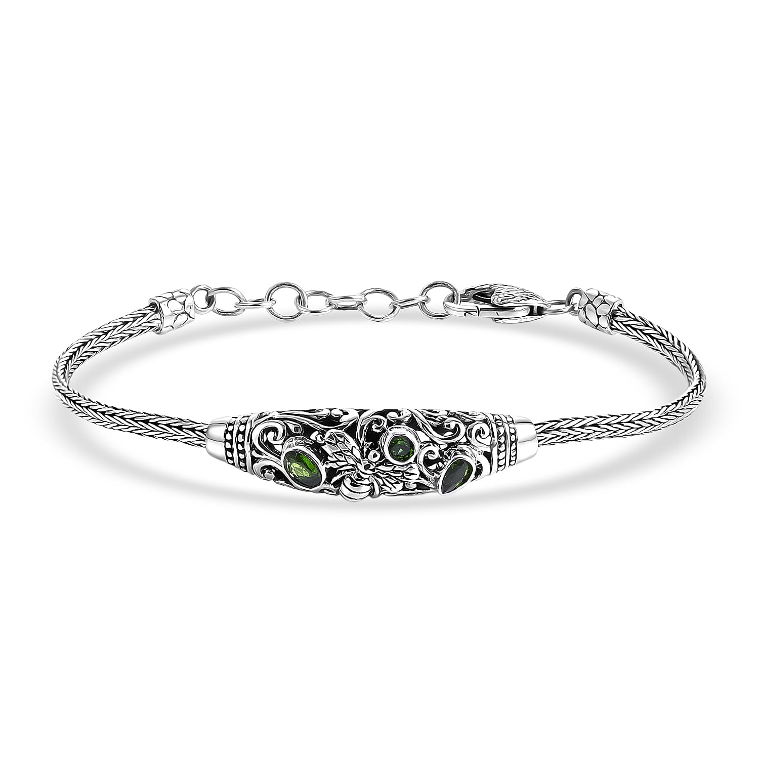 D'Joy Bali Legacy Chrome Diopside 0.60 ctw Bee Bracelet in Sterling Silver (6.50-8.0In)