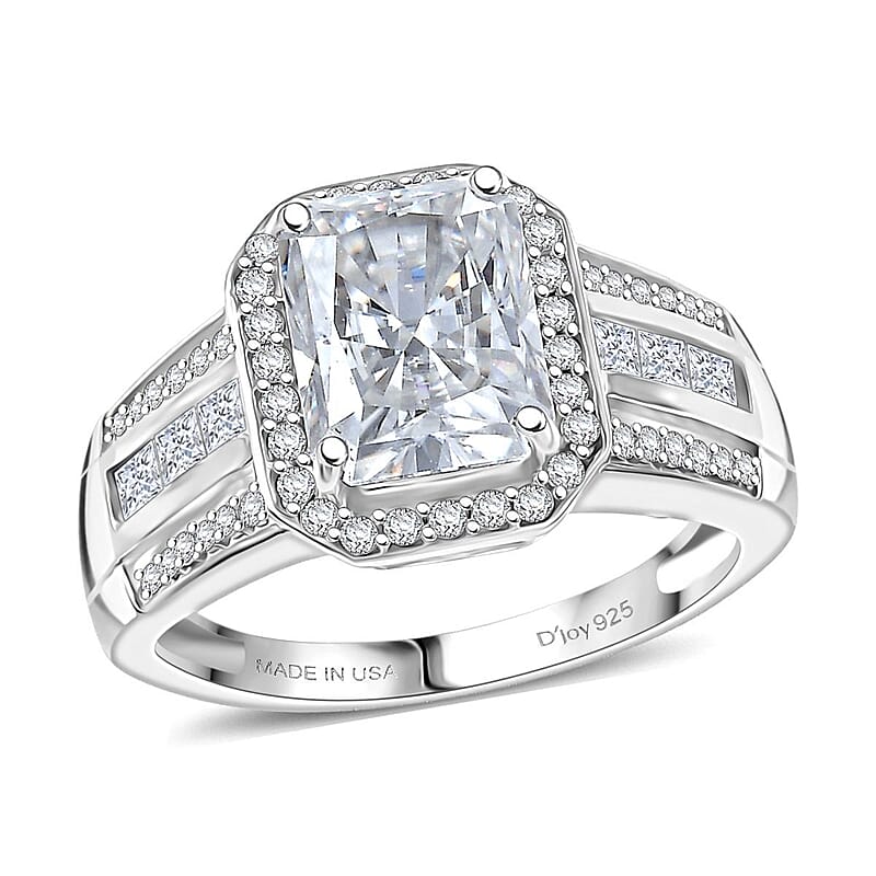 D'Joy Moissanite Art Deco Ring in Rhodium Over Sterling Silver 3.10 ctw (Size 10.0)