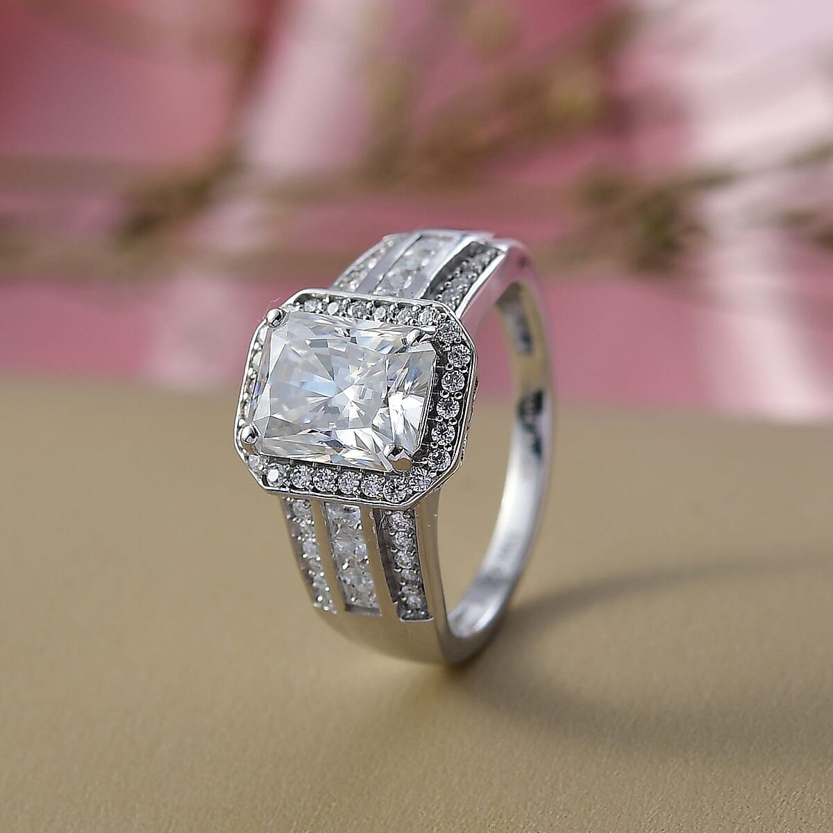 D'Joy Moissanite 3.10 ctw Art Deco Ring in Rhodium Over Sterling Silver (Size 10.0) image number 1