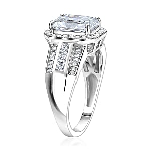 D'Joy Moissanite Art Deco Ring in Rhodium Over Sterling Silver 3.10 ctw (Size 10.0)