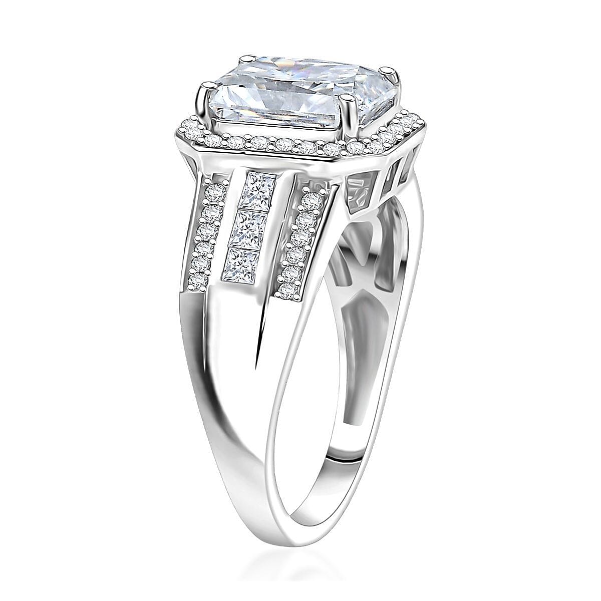 D'Joy Moissanite Art Deco Ring in Rhodium Over Sterling Silver 3.10 ctw (Size 5.0) image number 3