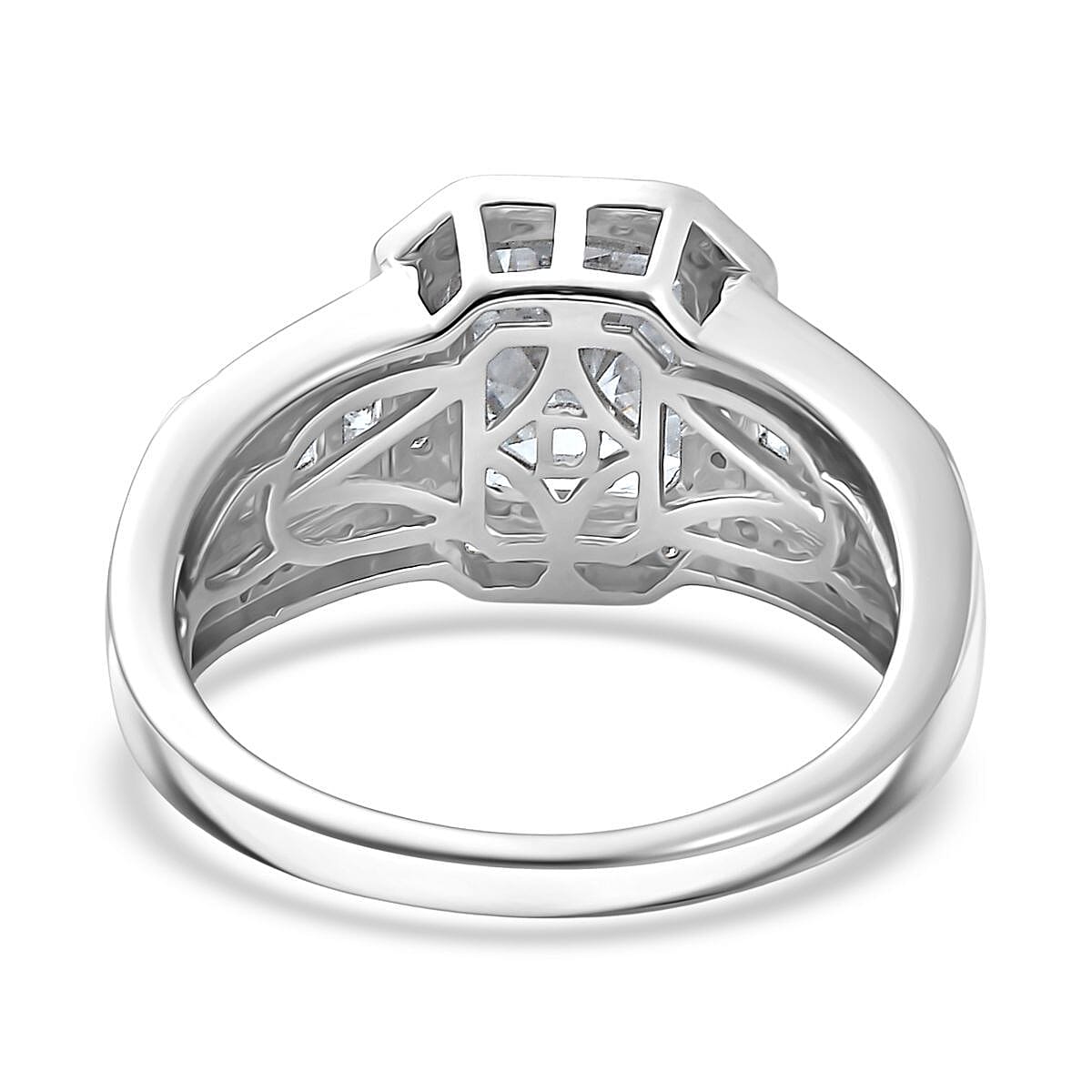 D'Joy Moissanite Art Deco Ring in Rhodium Over Sterling Silver 3.10 ctw (Size 5.0) image number 4