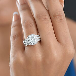 D'Joy Moissanite Art Deco Ring in Rhodium Over Sterling Silver 3.10 ctw (Size 6.0)