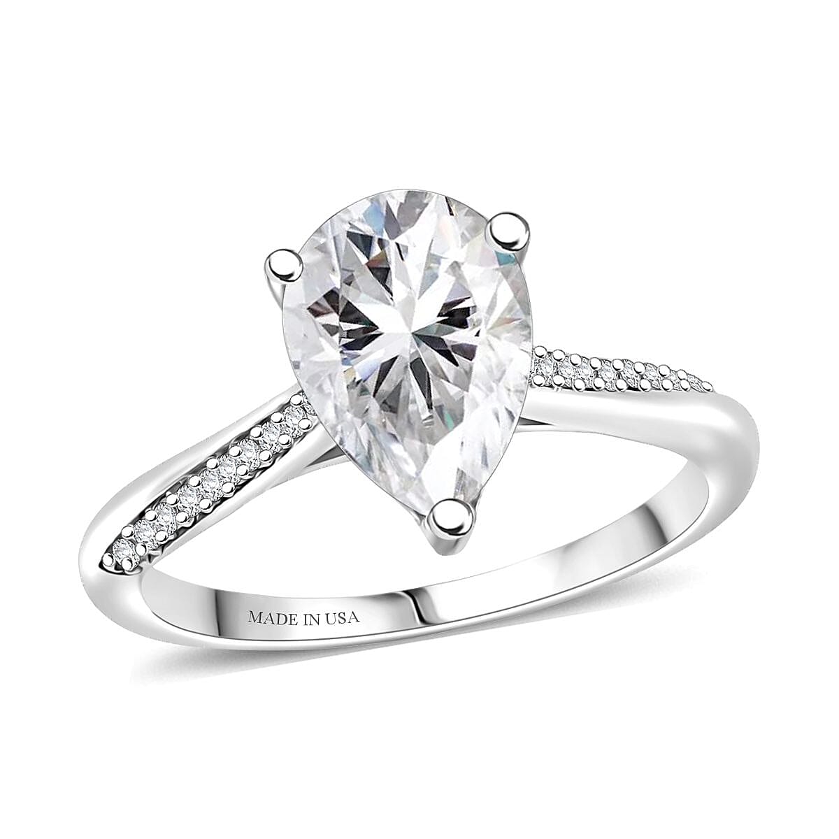 D'Joy Moissanite 2.00 ctw Teardrop Ring in Rhodium Over Sterling Silver (Size 10.0) image number 0