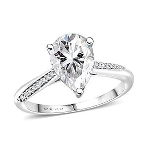 D'Joy Moissanite 2.00 ctw Teardrop Ring in Rhodium Over Sterling Silver (Size 10.0)