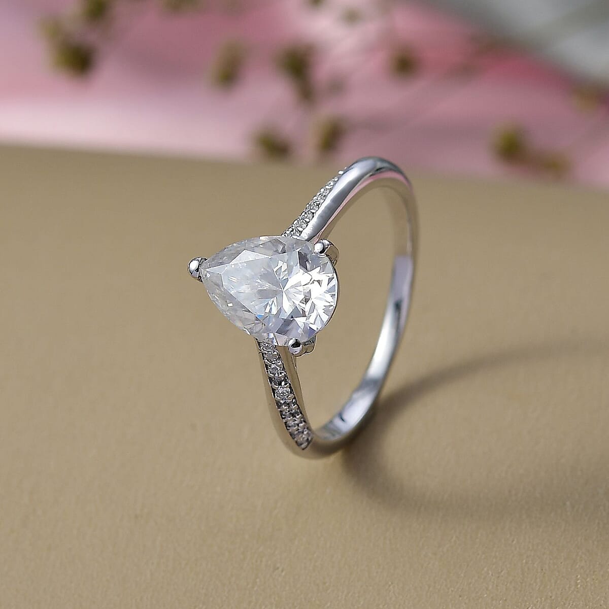 D'Joy Moissanite 2.00 ctw Teardrop Ring in Rhodium Over Sterling Silver (Size 10.0) image number 1