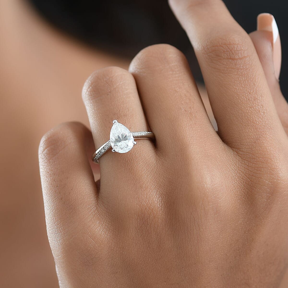 D'Joy Moissanite 2.00 ctw Teardrop Ring in Rhodium Over Sterling Silver (Size 10.0) image number 2