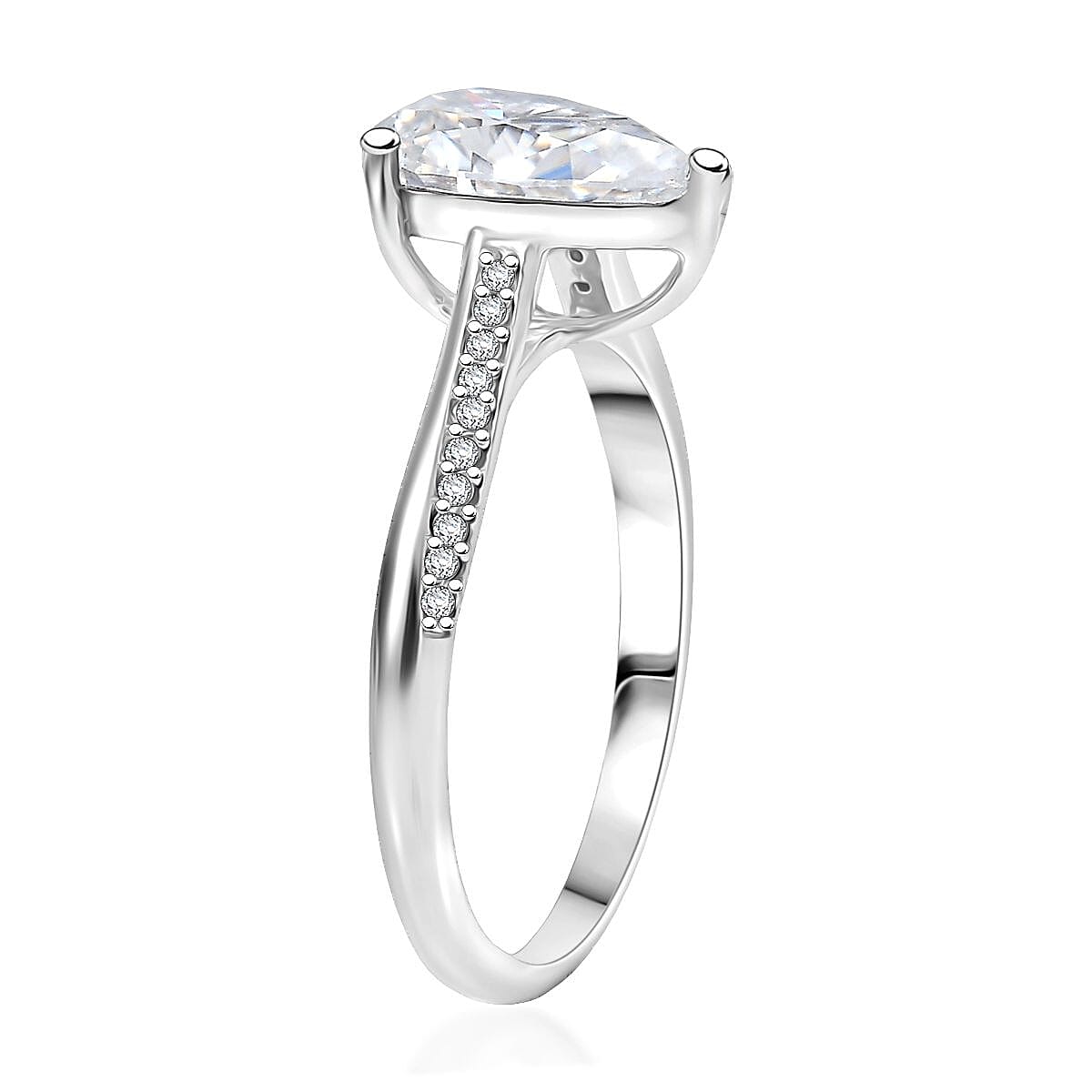 D'Joy Moissanite 2.00 ctw Teardrop Ring in Rhodium Over Sterling Silver (Size 10.0) image number 3