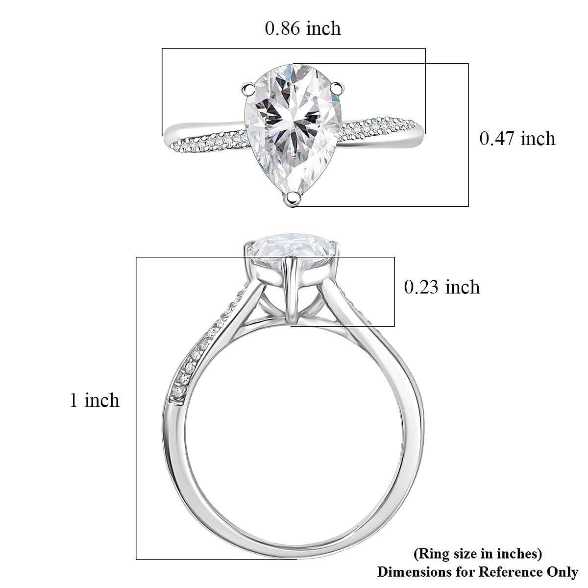 D'Joy Moissanite 2.00 ctw Teardrop Ring in Rhodium Over Sterling Silver (Size 10.0) image number 5