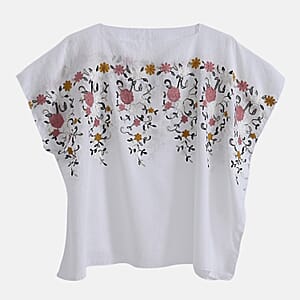 La Marey White Floral Embroidery Kaftan A1