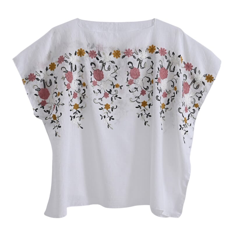 La Marey White Floral Embroidery Kaftan