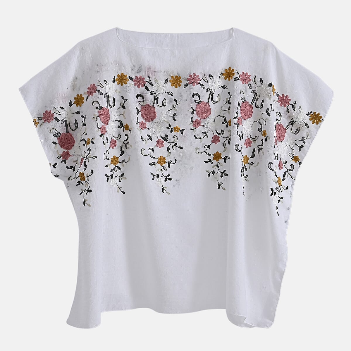 La Marey White Floral Embroidery Kaftan image number 3