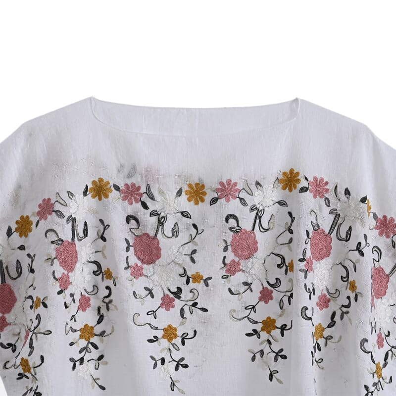 La Marey White Floral Embroidery Kaftan