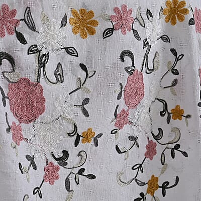 La Marey White Floral Embroidery Kaftan