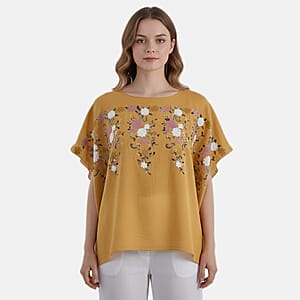 La Marey Yellow Floral Embroidery Kaftan