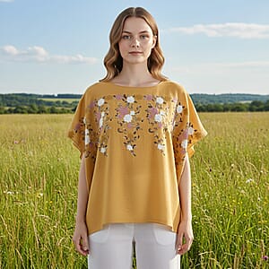 La Marey Yellow Floral Embroidery Kaftan