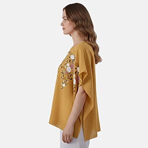 La Marey Yellow Floral Embroidery Kaftan