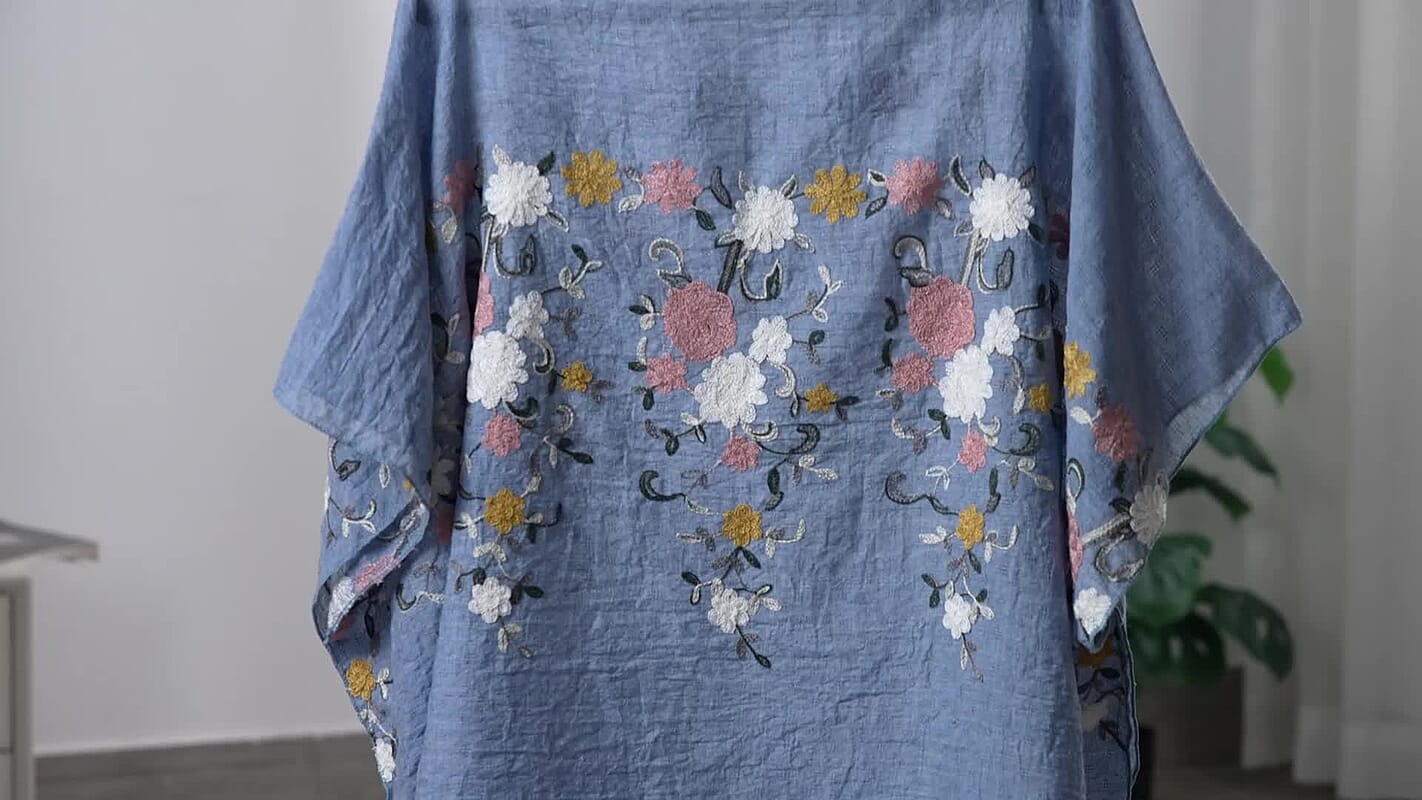 La Marey White Floral Embroidery Kaftan A1