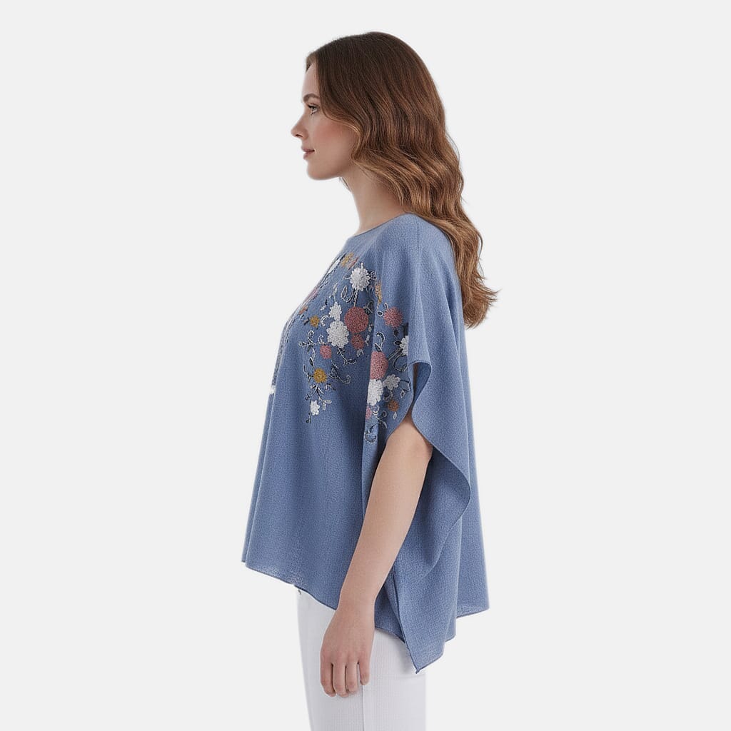 La Marey Navy Floral Embroidery Kaftan