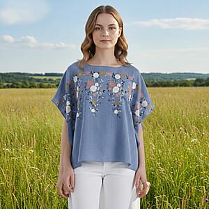 La Marey Navy Floral Embroidery Kaftan