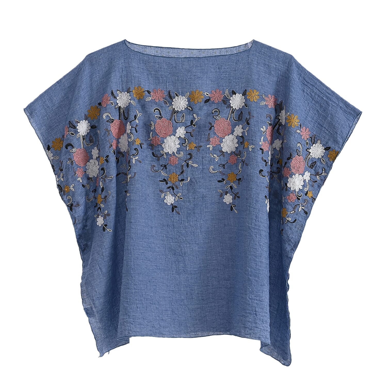 La Marey Navy Floral Embroidery Kaftan