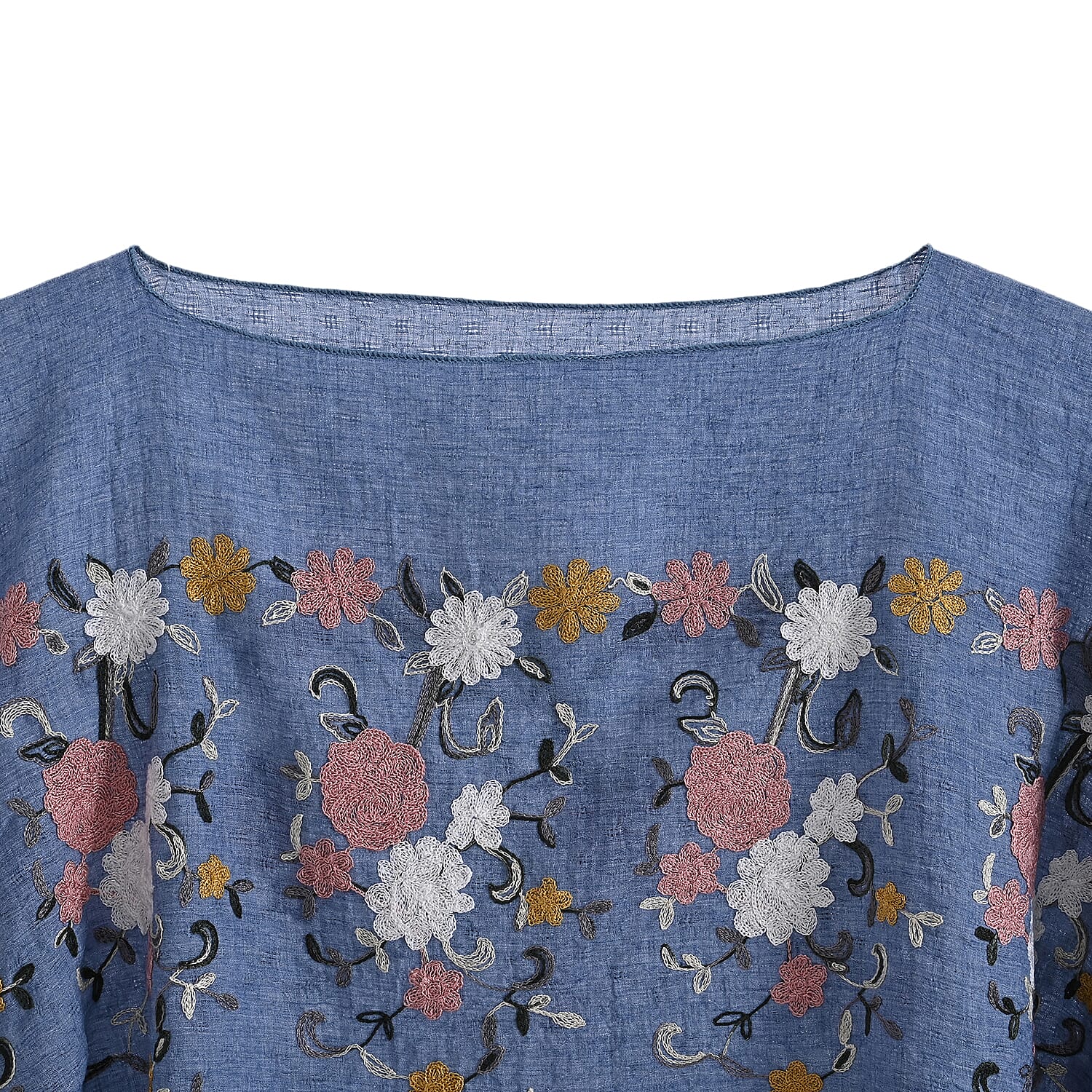 La Marey Navy Floral Embroidery Kaftan
