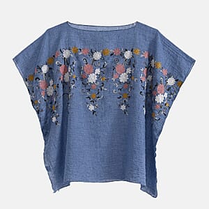 La Marey Navy Floral Embroidery Kaftan