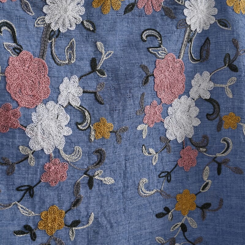 La Marey Navy Floral Embroidery Kaftan