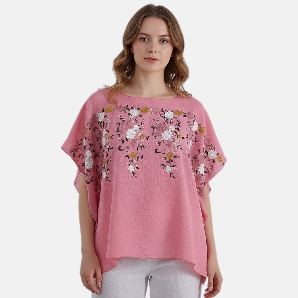 La Marey Pink Floral Embroidery Kaftan