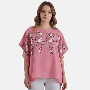 La Marey Pink Floral Embroidery Kaftan