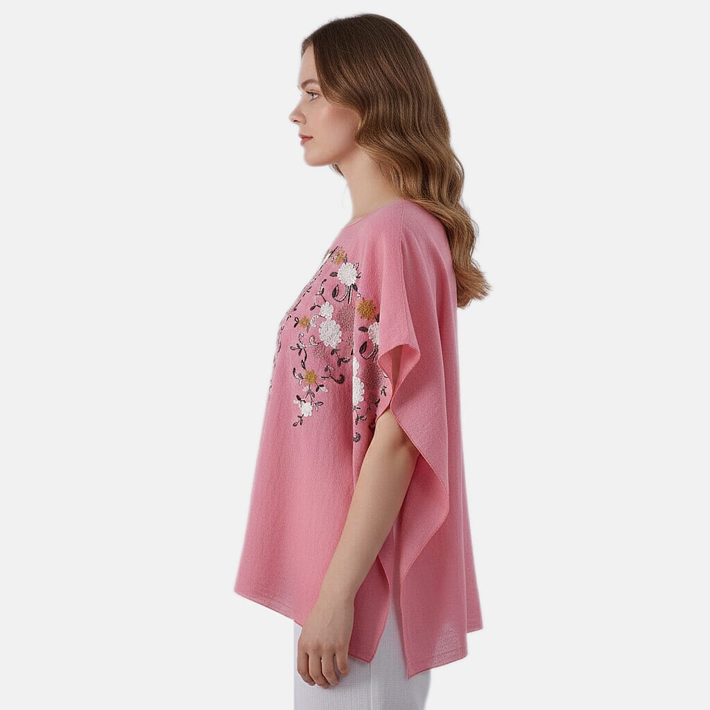 La Marey Pink Floral Embroidery Kaftan