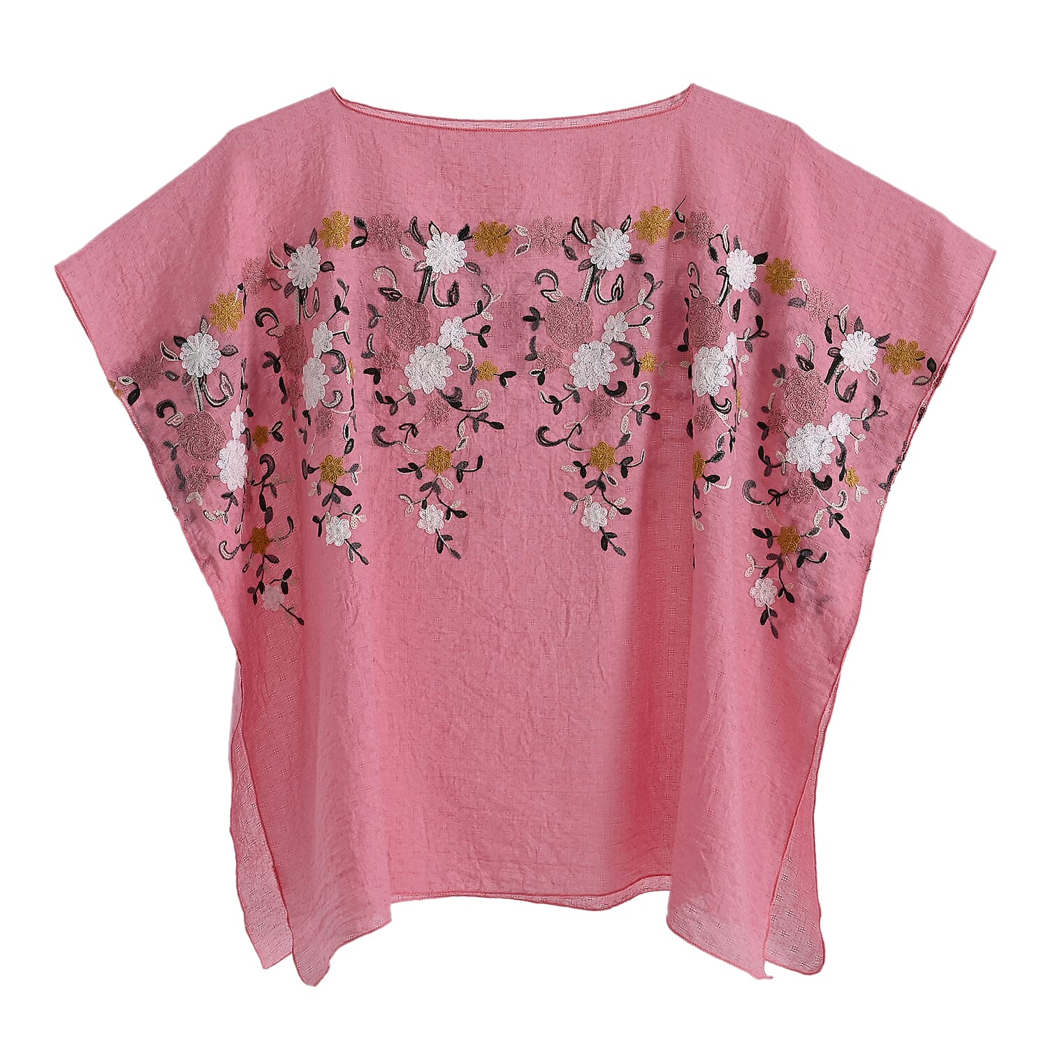 La Marey Pink Floral Embroidery Kaftan