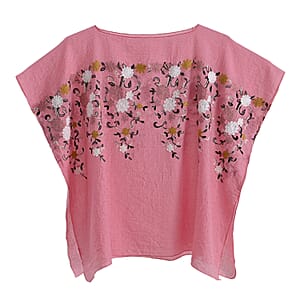 La Marey Pink Floral Embroidery Kaftan