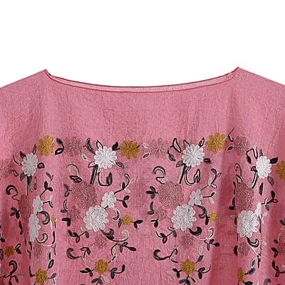 La Marey Pink Floral Embroidery Kaftan