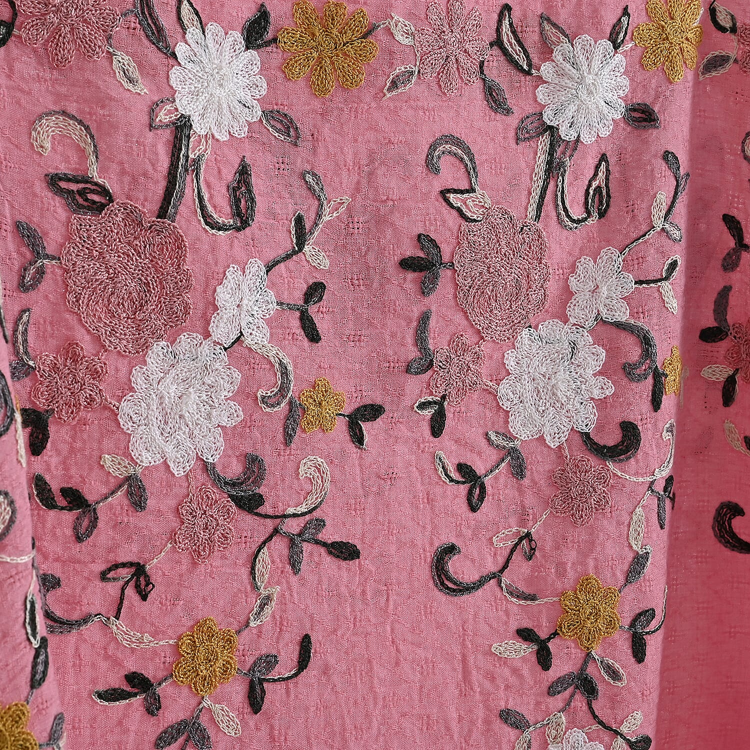 La Marey Pink Floral Embroidery Kaftan