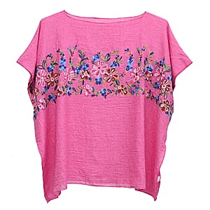 La Marey Rose Pink Floral Embroidery Kaftan