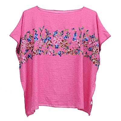 La Marey Rose Pink Floral Embroidery Kaftan