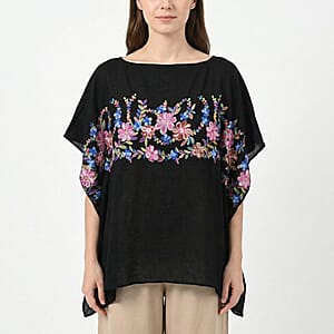 La Marey Black Floral Embroidery Kaftan