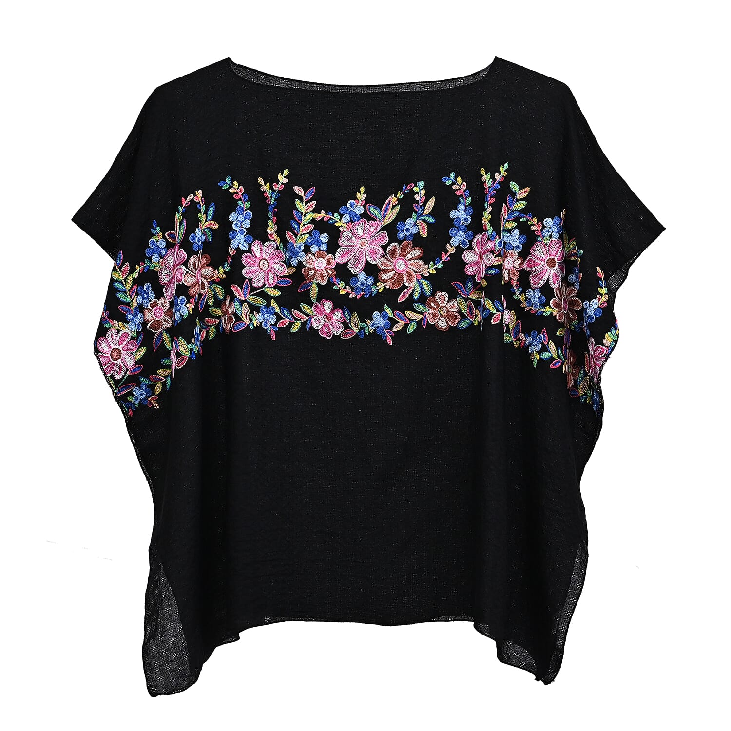 La Marey Black Floral Embroidery Kaftan