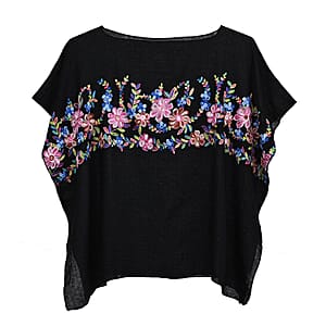 La Marey Black Floral Embroidery Kaftan