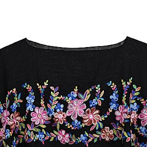 La Marey Black Floral Embroidery Kaftan