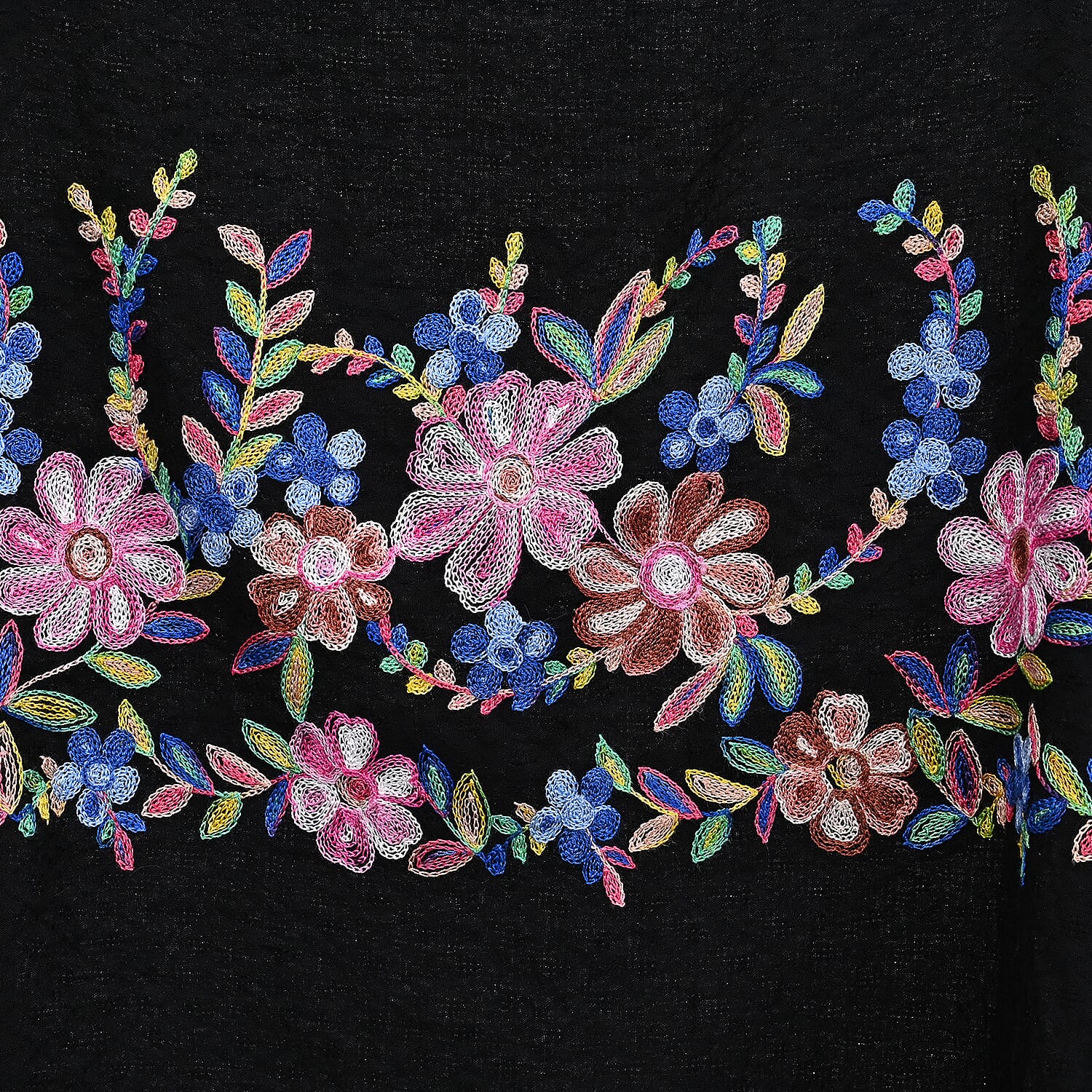 La Marey Black Floral Embroidery Kaftan