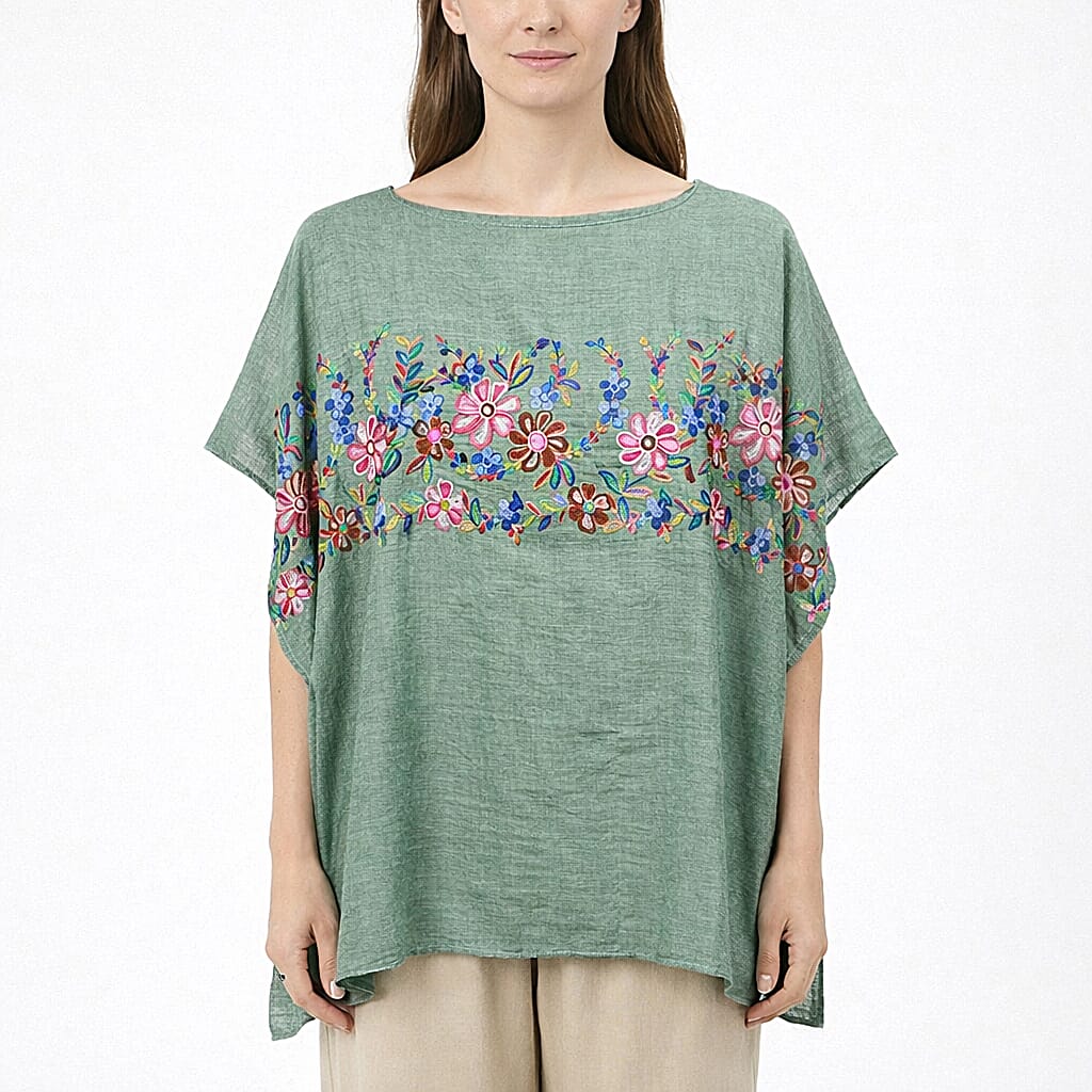 La Marey Green Floral Embroidery Kaftan