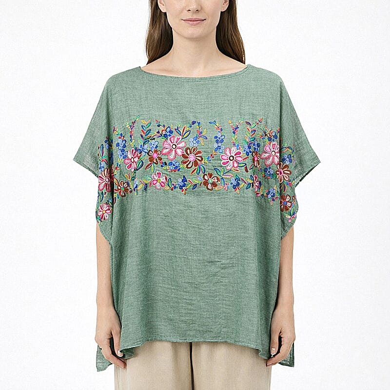 La Marey Green Floral Embroidery Kaftan