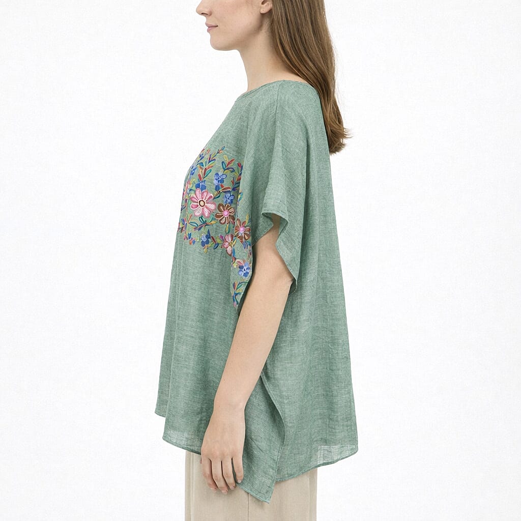 La Marey Green Floral Embroidery Kaftan