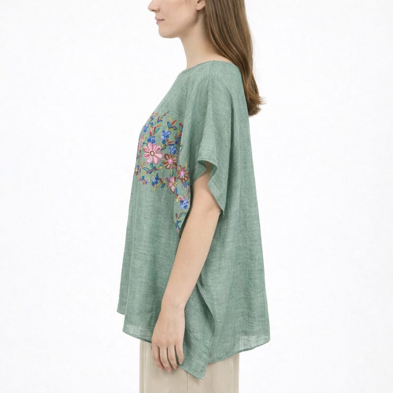 La Marey Green Floral Embroidery Kaftan