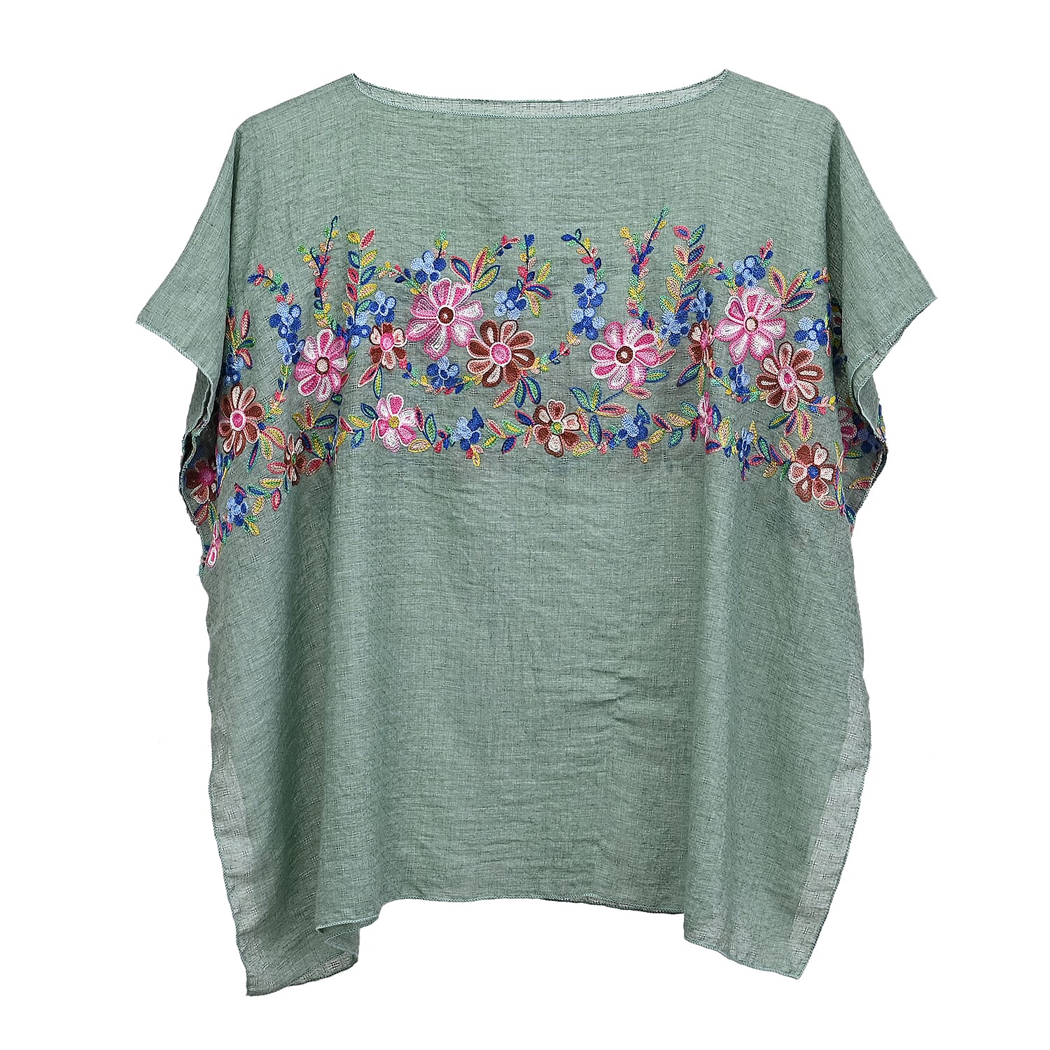 La Marey Green Floral Embroidery Kaftan